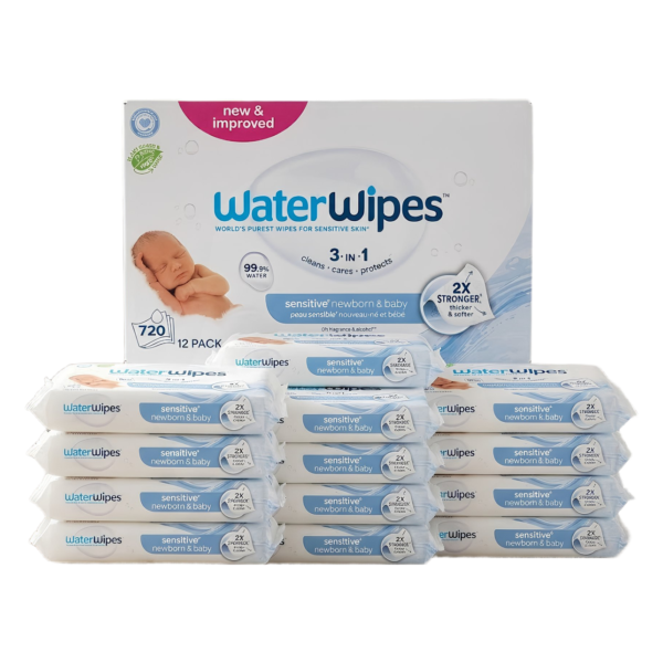 WaterWipes Sensitive+ Newborn & Baby Wipes | 720 Count Bulk Buy (12 x 60 Wipes)
