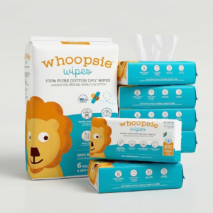 Whoopsie Wipes | 100% Pure Cotton Dry Baby Wipes (6-Pack Bulk Buy, 600 Wipes)